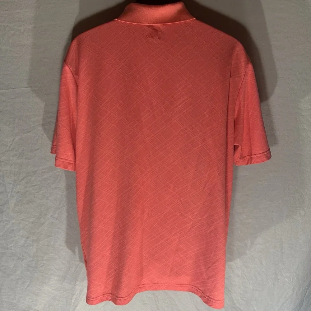 Adidas Mens XL Golf Polo Shirt Coral Orange Geometric Plaid Athletic Performance